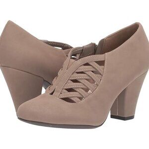 Easy Street Emmy Dress Shooties Woven Hight Heel Vamp Booties Pump Taupe